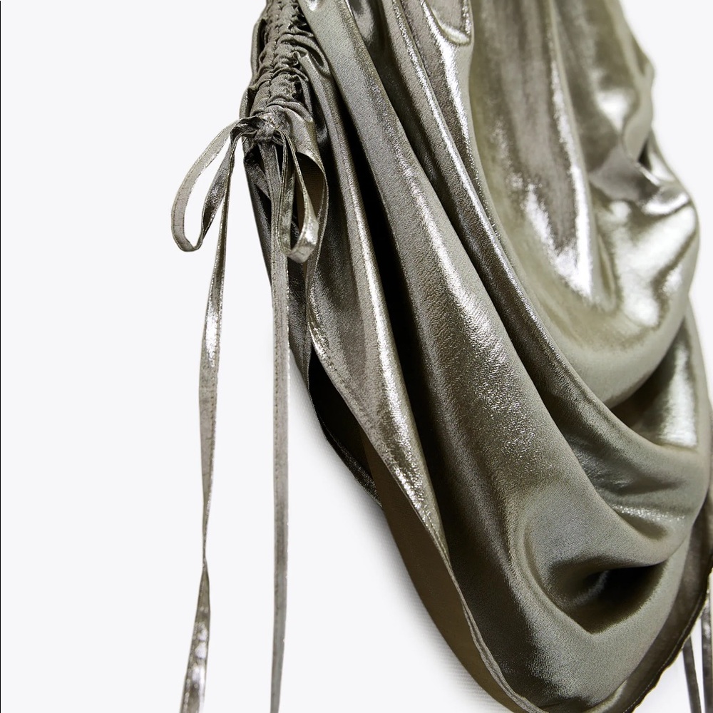 ZARA NEW WOMAN HALTER CAMISOLE TOP SILVER GOLD - Picture 10 of 11